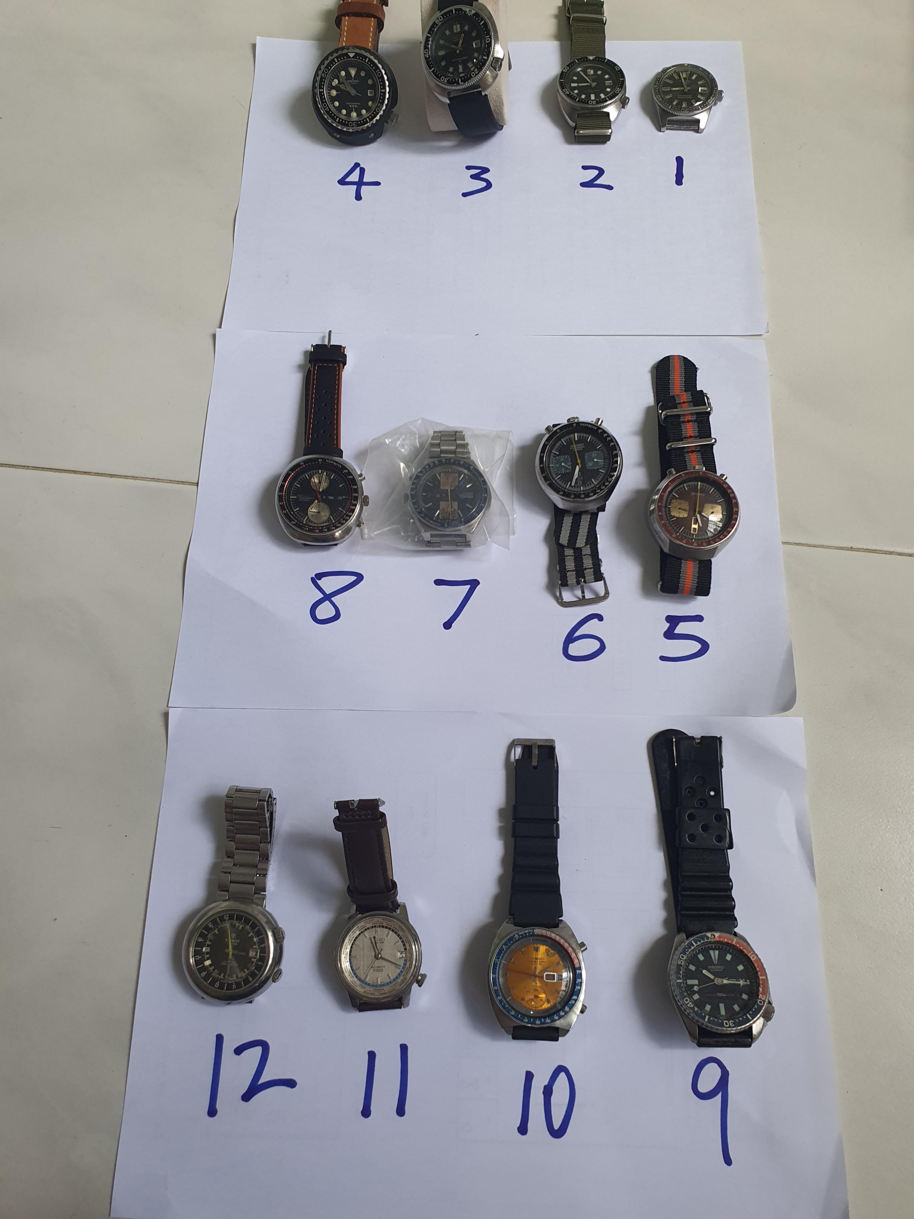 Vintage massive lot for individual sale seiko watches lot diver 6105 6309  6138 6139 chronograph 1st diver kakume World timer bullhead 6159 62mas, No  rolex ,tag heuer, no reissue, Luxury, Watches on Carousell