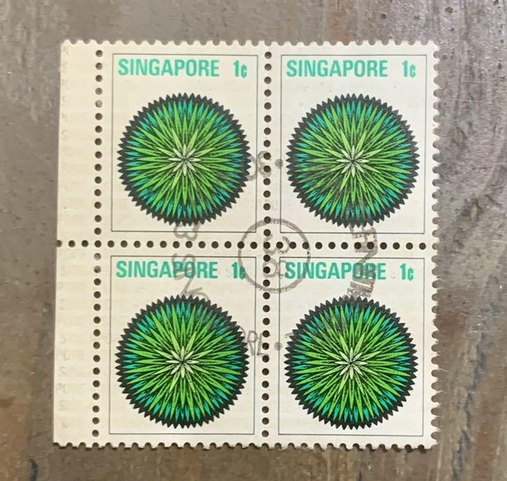 Singapore stamps 1973 Flowers 1c block of 4 used, Hobbies & Toys