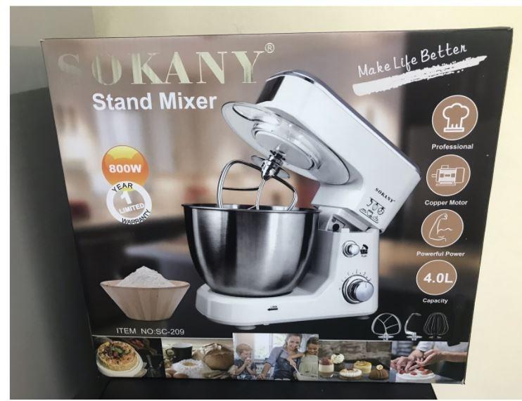 SOKANY Electronic Stand Mixer. Stainless Steel 800W 6 Speed 4 Liter