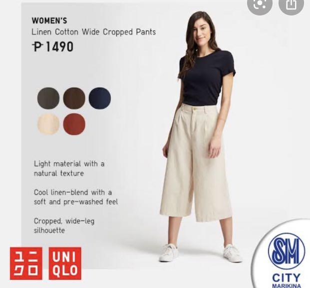 Uniqlo Cotton Linen Wide Leg Cropped Pants Women S Fashion Bottoms Other Bottoms On Carousell