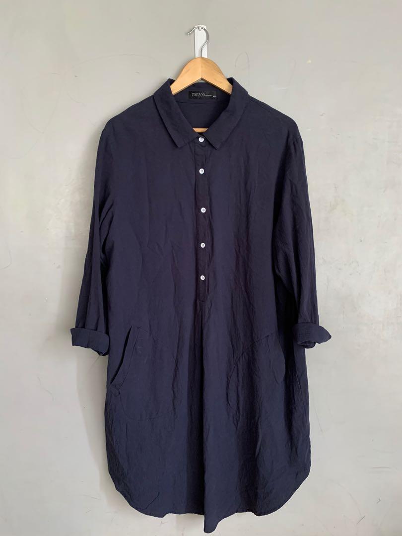 ZANZEA Plus Size Top / Dress (Category: Sleep and Loungewear) located in Quezon City. Submitted by gprof (Listing ID 1069210536, Image 1). Description: ZANZEA Plus Size Color/s: NAVY BLUE Design: LONG TOP / SHIRT DRESS Detail/s: WITH COLLAR, WITH BUTTONS, POCKETS Condition: NEW WITHOUT TAGS *PLEASE MANAGE EXPECTATIONS FOR BARELY USED / USED / WELL LOVED ITEMS.* Size: XXL (Please see last photo for size details) Original Price: ₱ 780.00 Purchased 