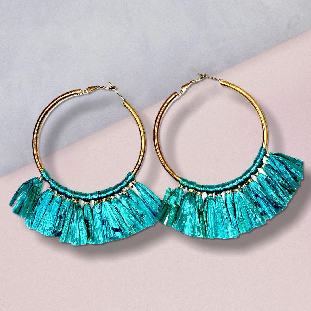 ZARA gold hoops with turquoise tassels