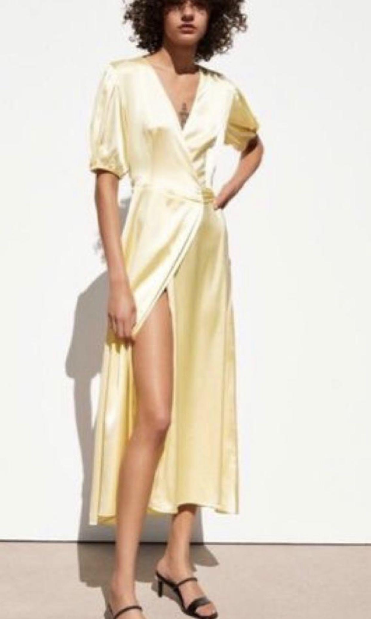 Zara yellow wrap dress, Women's Fashion ...