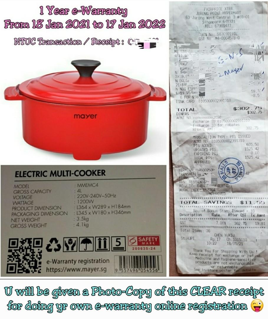 4L Mayer Electric MultiFunctional Cooker / Hot Pot Suitable for