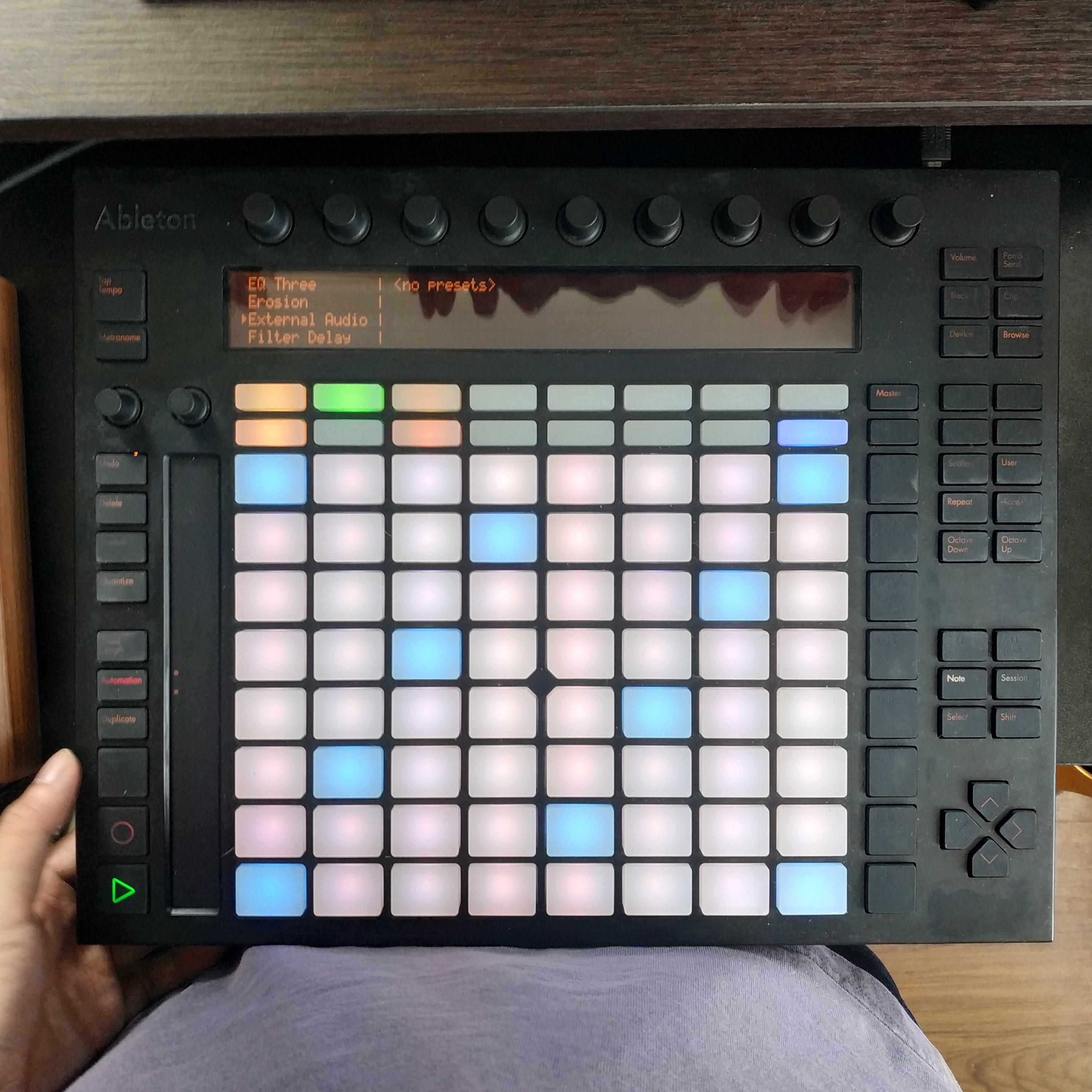 Ableton Push 1 MIDI Controller (Category: Portable Audio Accessories) located in Las Pinas. Submitted by kvrom (Listing ID 1069466269, Image 2). Description: Ableton Push 1 unit, cable and adapter only. body has been repainted with a matte black finish, which is way better than the old sticky rubber texture. Used at home only. RFS: Need funds, barely used. Everything is functional 💯 Works with Ableton Live and other DAW (use third party software