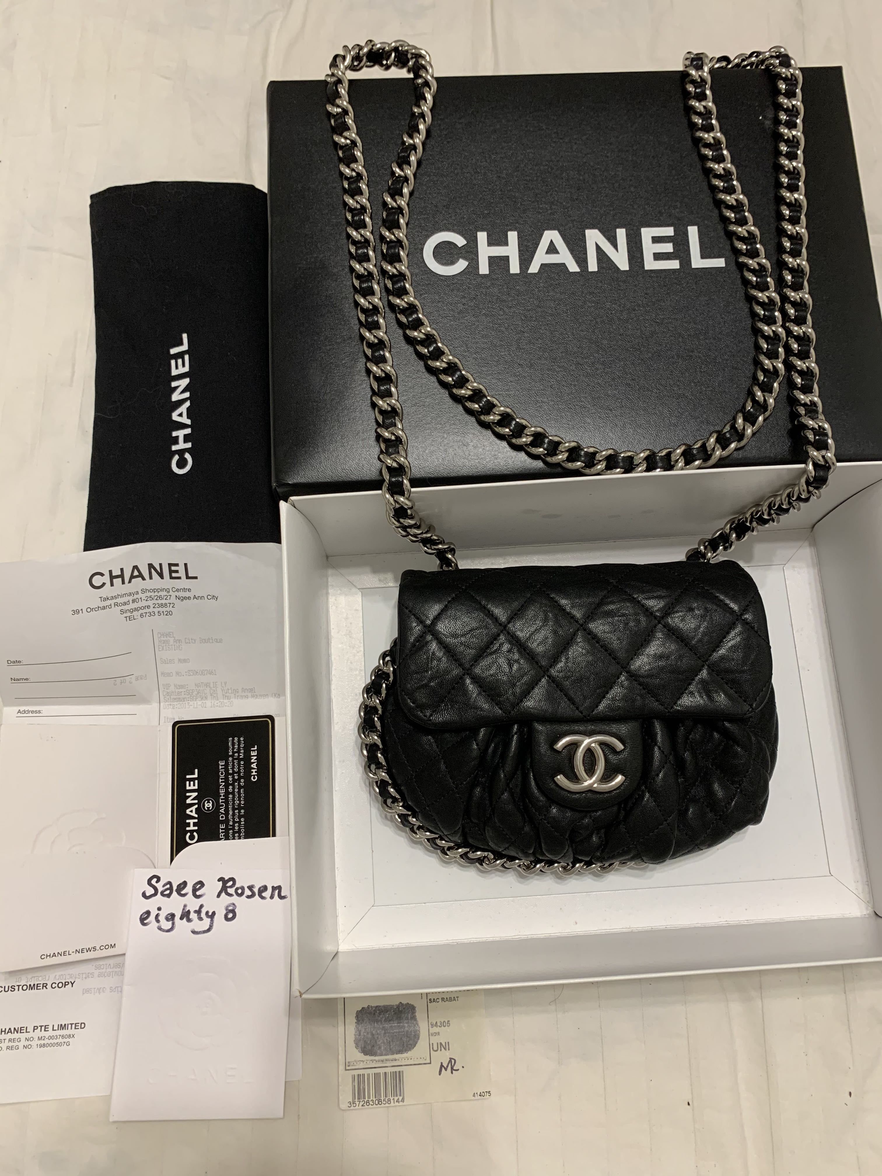 SOLD😇AUTHENTIC CHANEL Chain Around Classic Single Flap Mini Quilted Cc  Black Calfskin Leather Bag