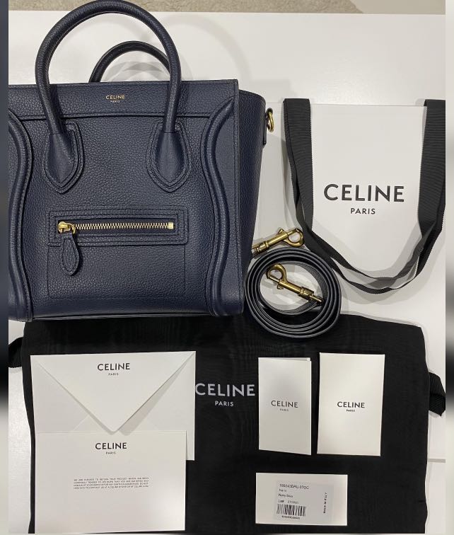 Celine Nano Luggage in Drummed Calfskin Navy Luxury Bags
