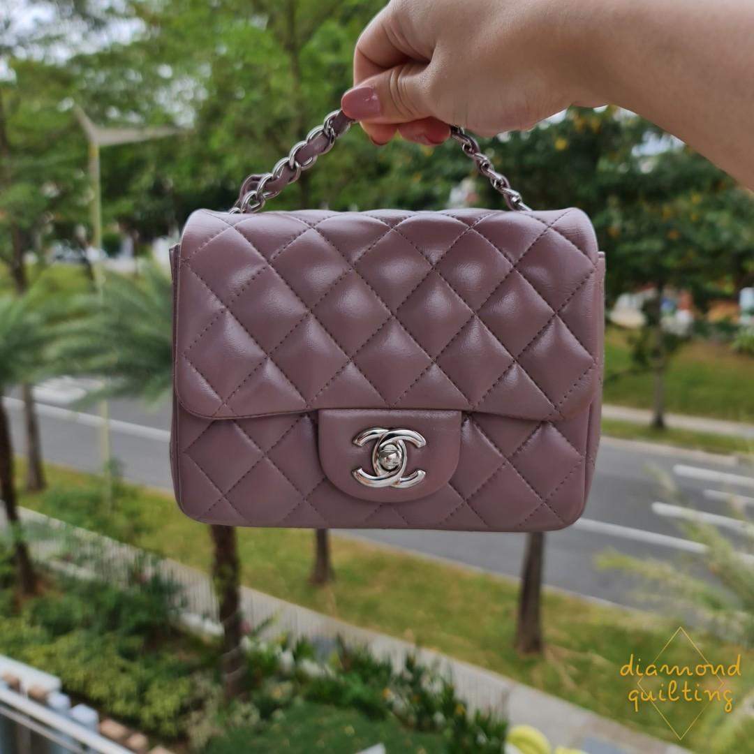 SOLD) CHANEL MINI SQUARE PURPLE LAMBSKIN FLAP BAG SHW SILVER HARDWARE  CLASSIC SMALL MEDIUM, Luxury, Bags & Wallets on Carousell