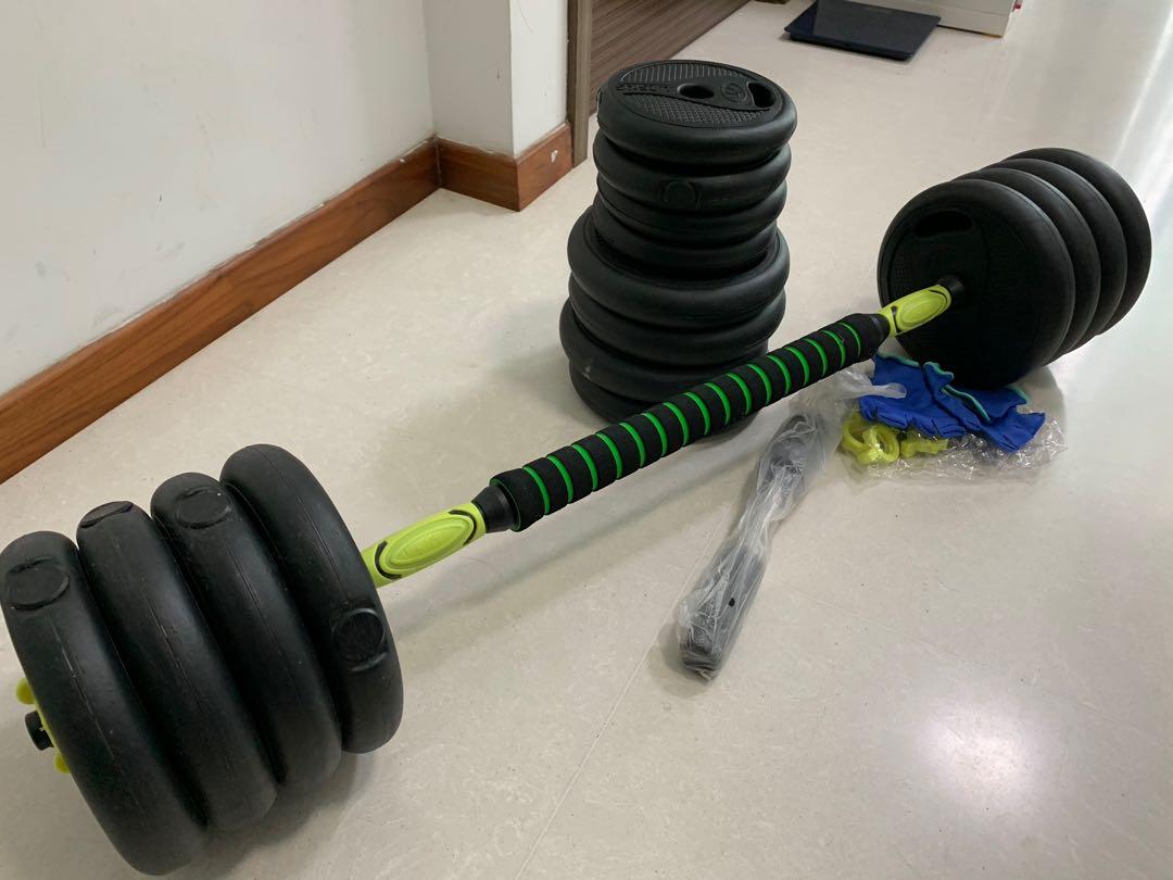 Home weights set. Barbell, weights, gloves and roller. , Sports Equipment, Exercise & Fitness