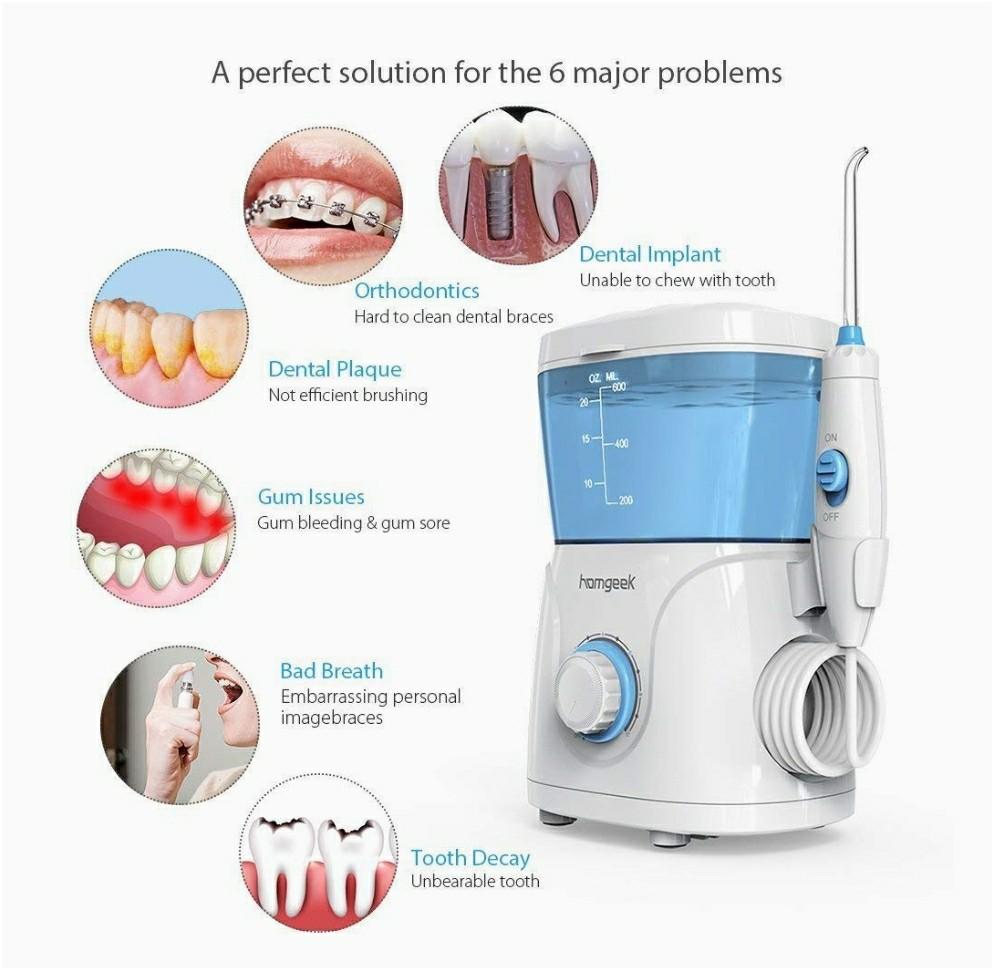 Homgeek Water Flosser for Braces Teeth Cleaner Dental Water Teeth 10  Adjustable Pressure with 7 Multifunctional Tips White 