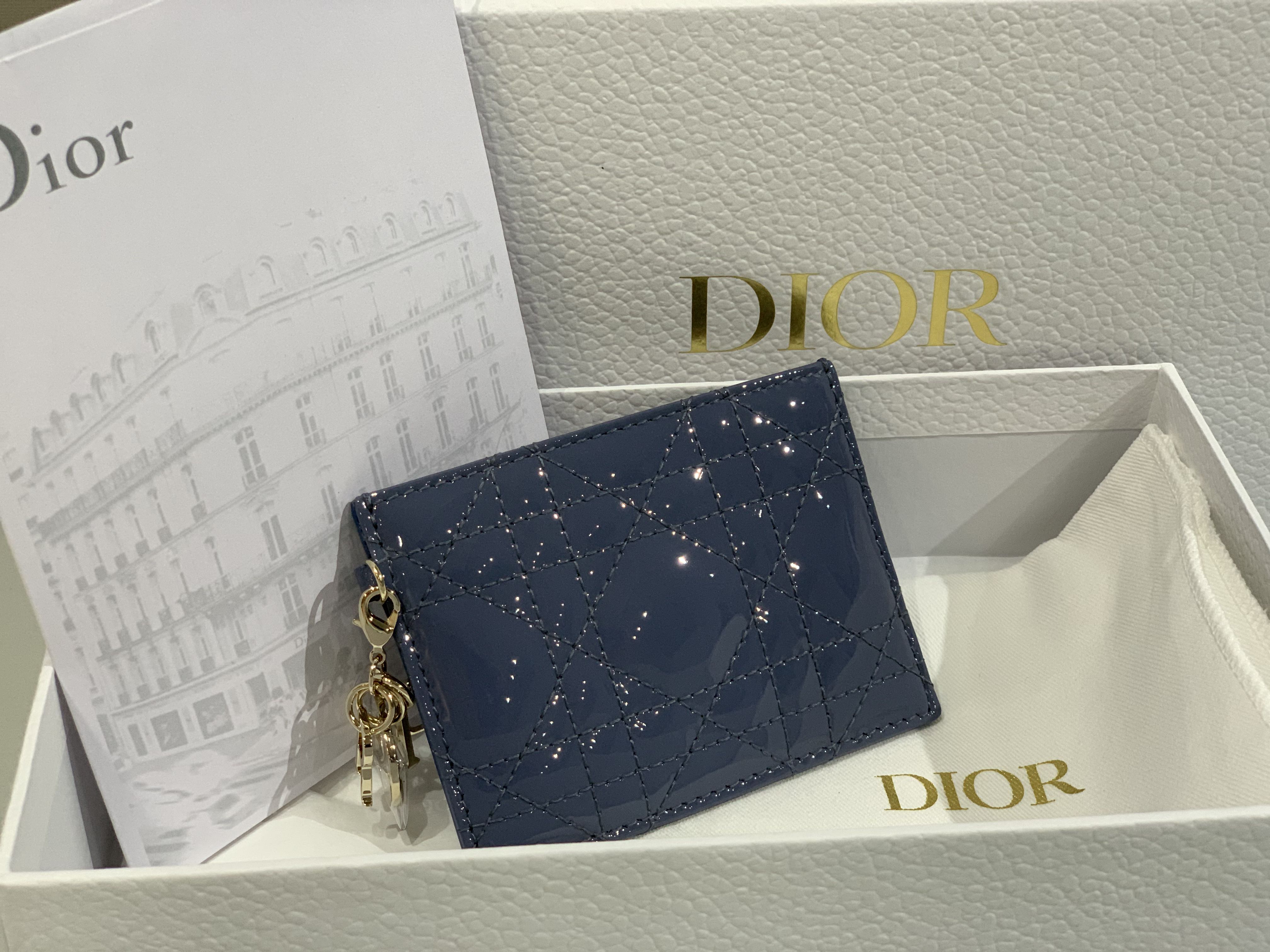 Lady Dior Five-Slot Card Holder Cloud Blue Patent Cannage Calfskin