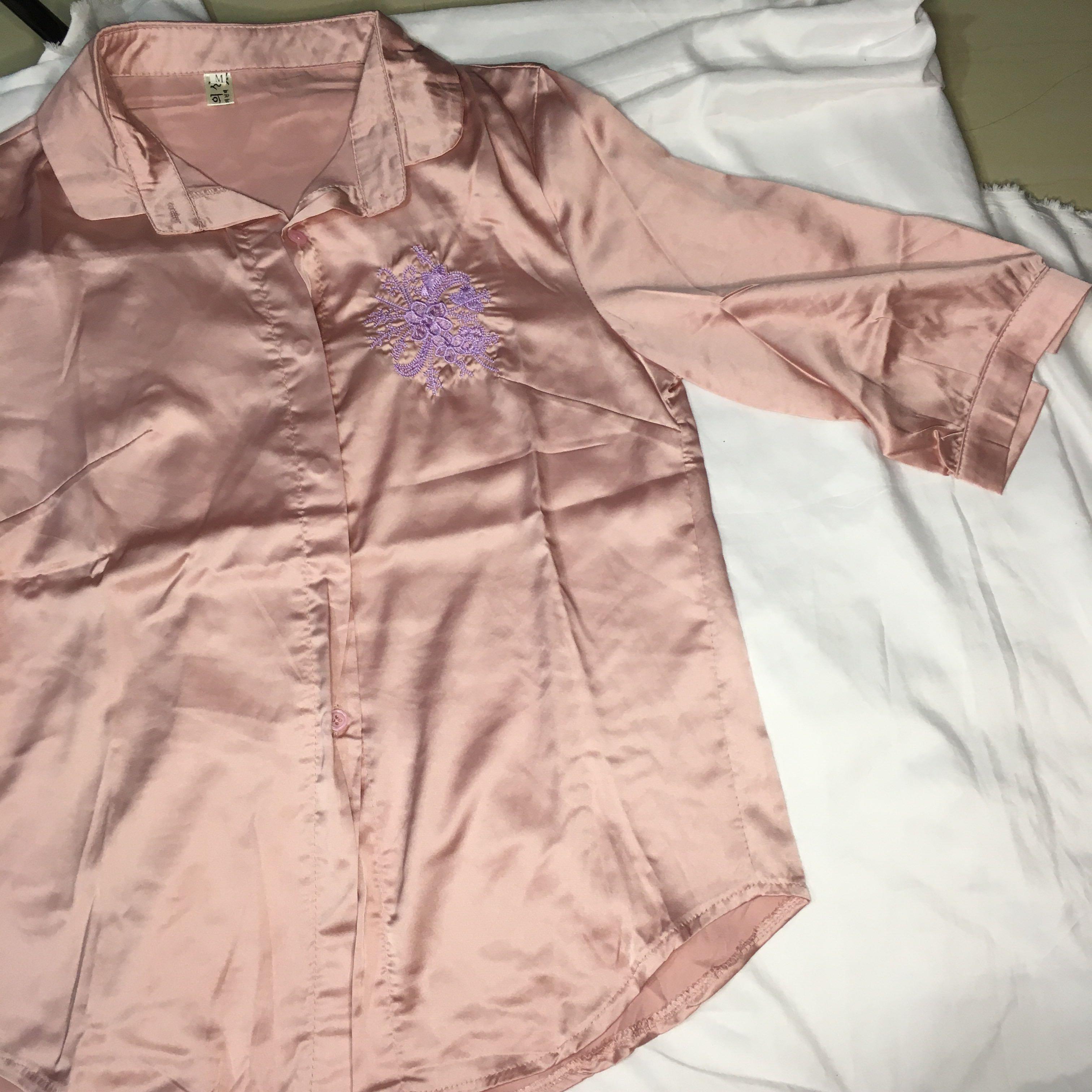 Pink oversized satin shirt/ kemeja 