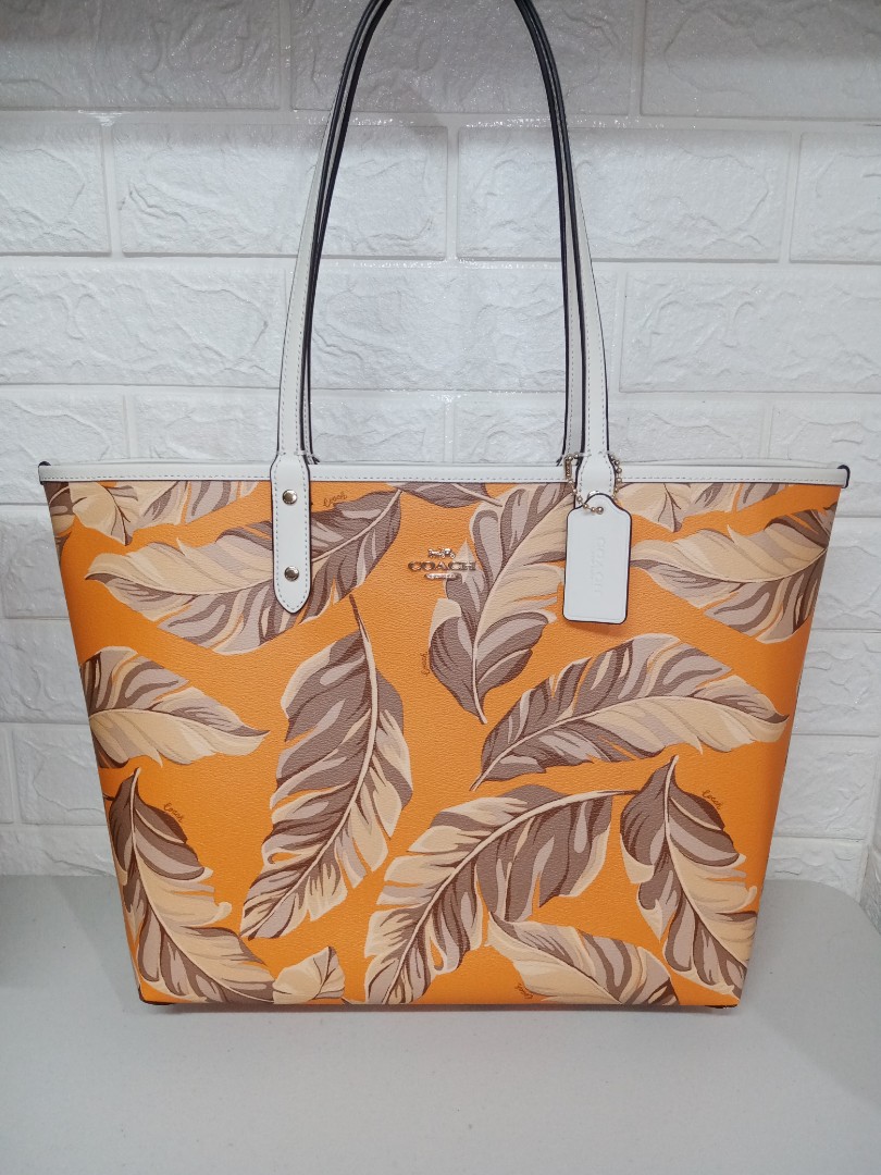 Reversible city tote with banana leaves print online