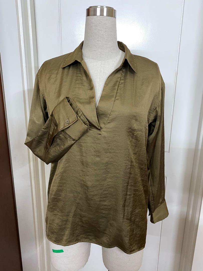olive green satin top