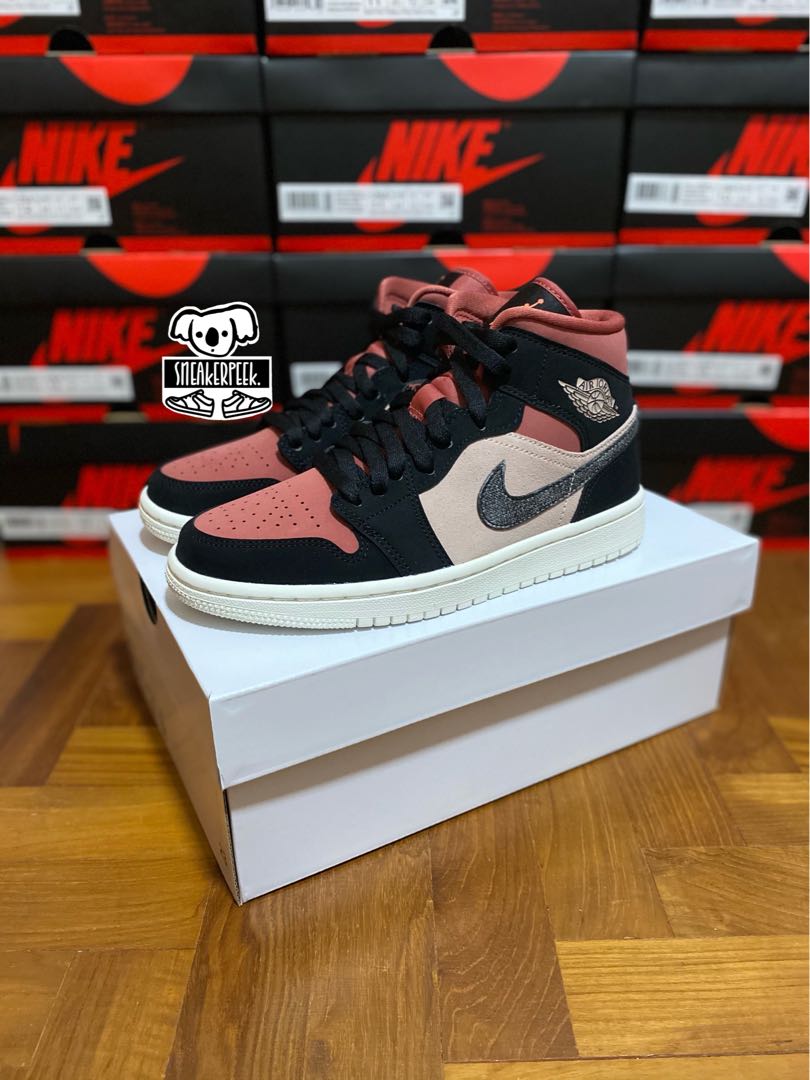 [US4.5M | US6W | EU36.5 ] Nike Air Jordan 1 Mid Burgundy Dusty Pink,  Women's Fashion, Footwear, Sneakers on Carousell