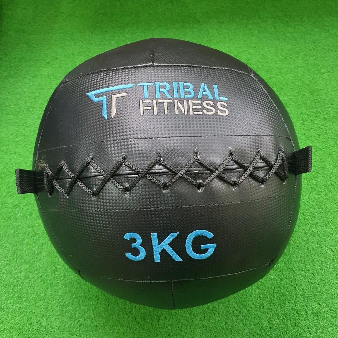 Wallball (Category: Cardio & Fitness Machines) located in Singapore. Submitted by tribalfitness (Listing ID 274719018, Image 1). Description: Wall ball / soft medicine ball. -Synthetic leather-textured yet grippy -Stays in shape and well balanced. -Embroidery logos and weight indication -35 cm diameter 3KG -$75 5KG - $85 6KG - $88 9KG - $95 10KG -$98 12KG - $105.