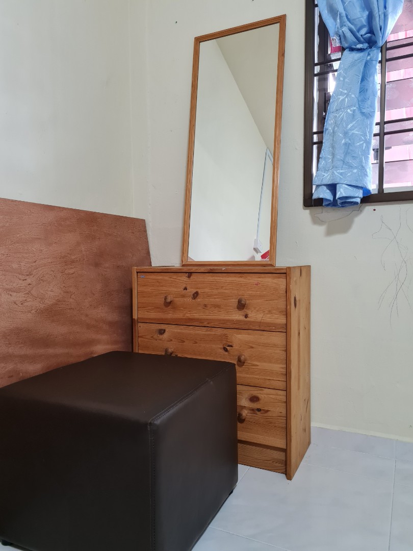 Whole set of Ikea mirror+ table+ leather chair, Furniture & Home Living ...