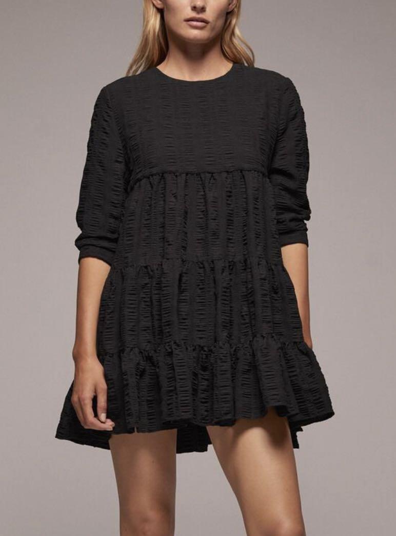 Zara Black Textured Short Dress, Women ...