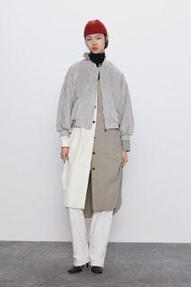 ZARA Faux Suede Bomber Jacket in Grey, Size L Large
