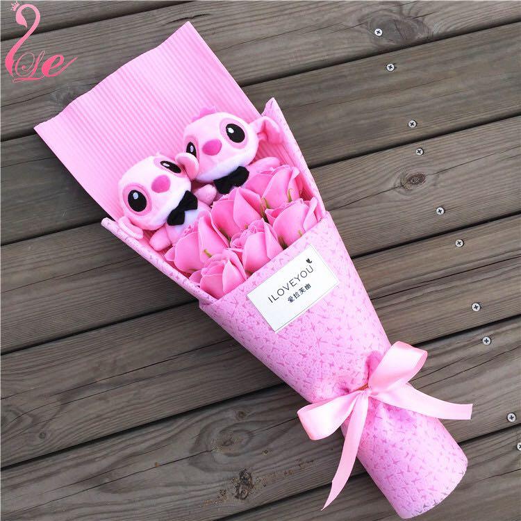 2 Plush Soap Roses Bouquet (Stitch / Angel / Rabbit / Bunny / Hello