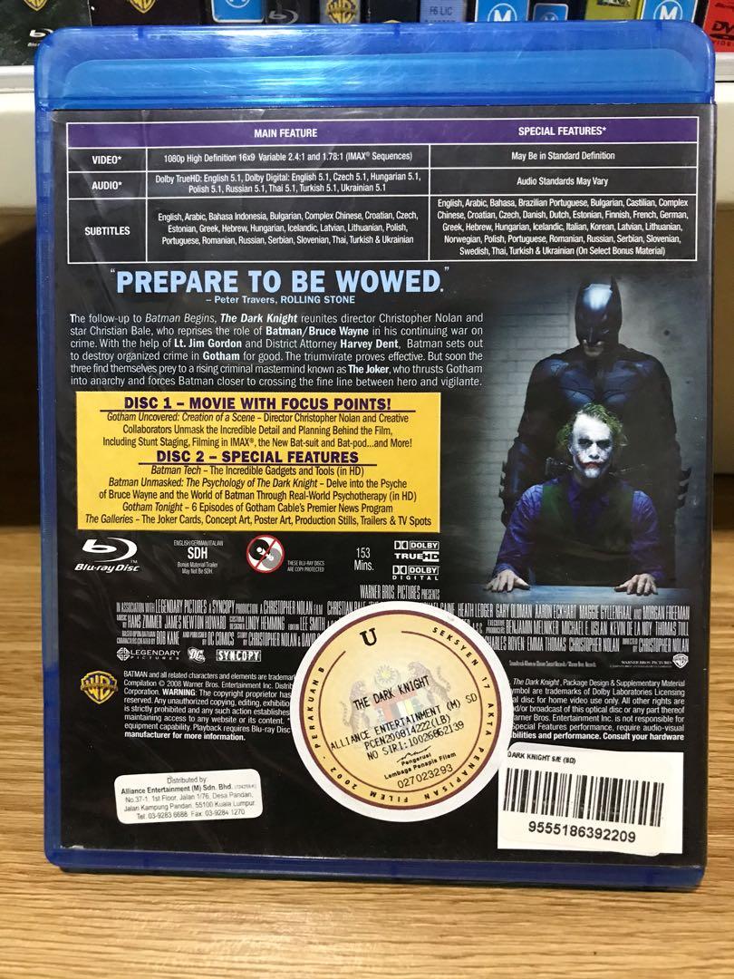 Batman: The Dark Knight (original Blu-ray), Hobbies & Toys, Music & Media,  CDs & DVDs on Carousell