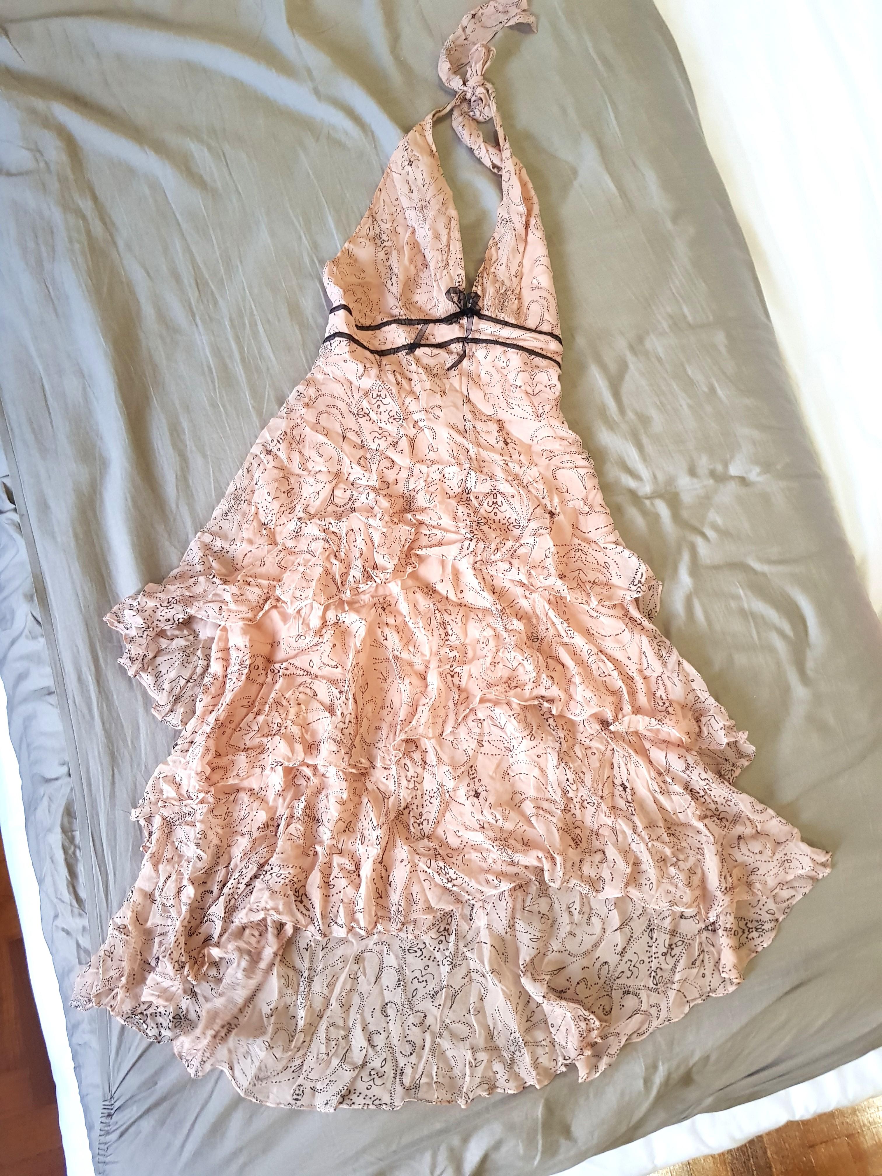 BNWT New LIPSY Pink Bustier Black Sequin Skirt Dip Hem Chiffon Dress & Straps 8