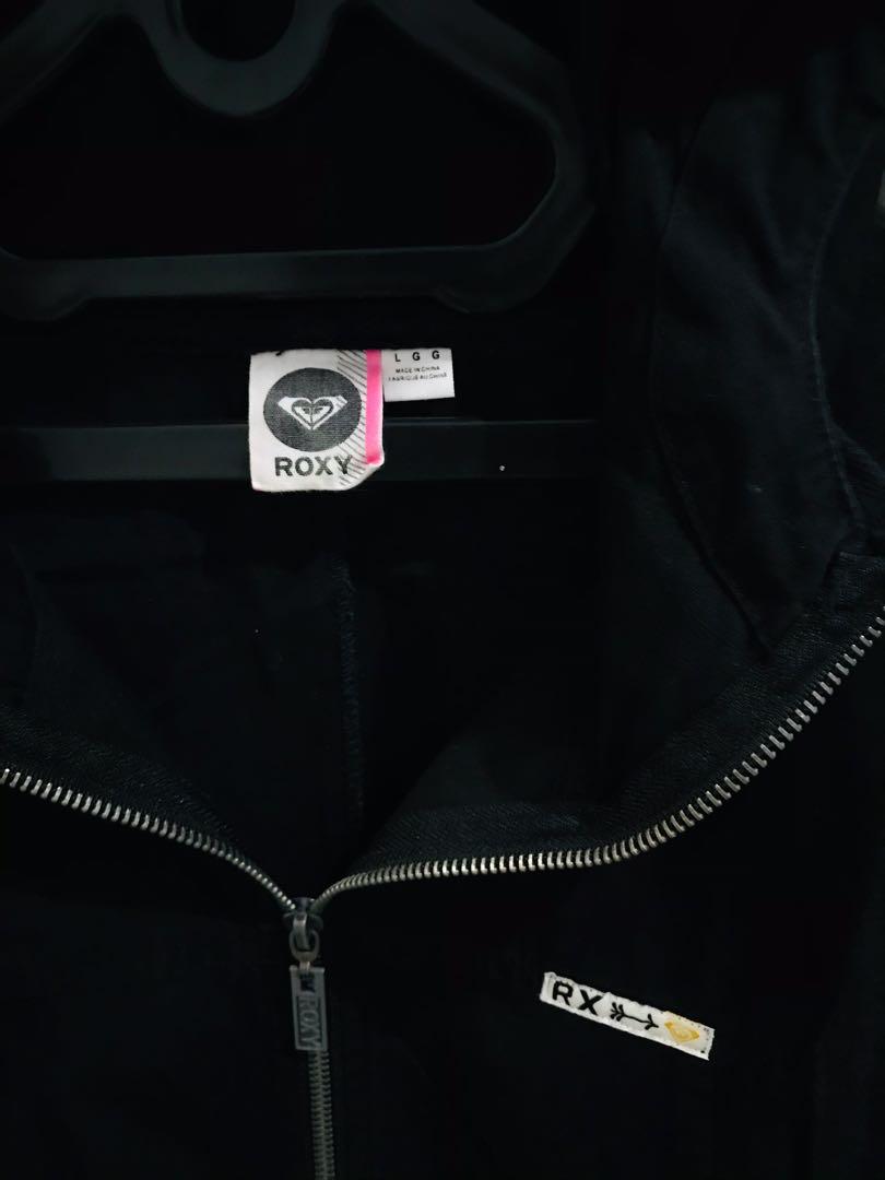 Black Roxy coat hoodie chino fabric 
