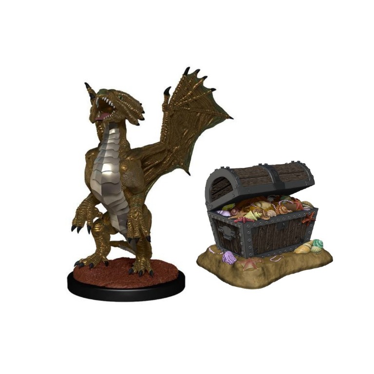 Bronze Dragon Wyrmling & Pile of Sea Found Treasure Dungeons & Dragons Miniatures, Toys