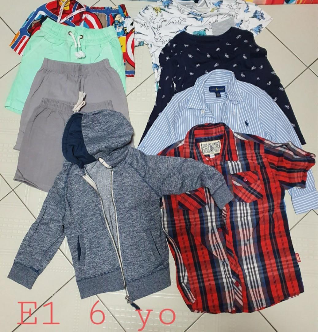 Bundle E1 (Category: Babies & Kids Fashion) located in Singapore. Submitted by sushiwu (Listing ID 1069513021, Image 1). Description: boys clothing. $10 only, non negotiable. good for boys aged 6 or so. clearing out my boys clothes as they have outgrown them. not for fussy buyers. self collection only. location to be advised..