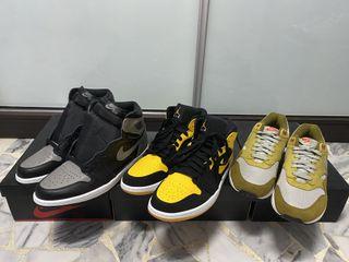 Jordan 1 Retro High OG Shadows US10.5 - $520 | Jordan 1 Retro Mid New Love 2017 US9.5 - $320 | Air Max 1 Low Green Curry  US9.5 - $170
