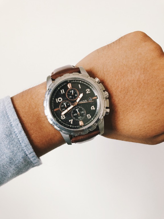 Men s Watch Fossil FS4828 Brown leather strap
