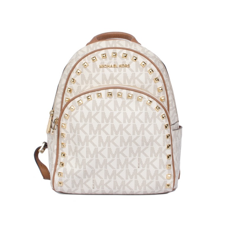 MICHAEL KORS Abbey Md Frame Out Studded Vanilla/Acorn Backpack