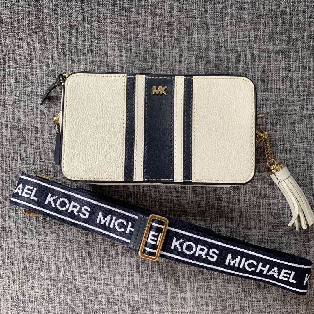 Michael kors small logo tape camera bag best sale