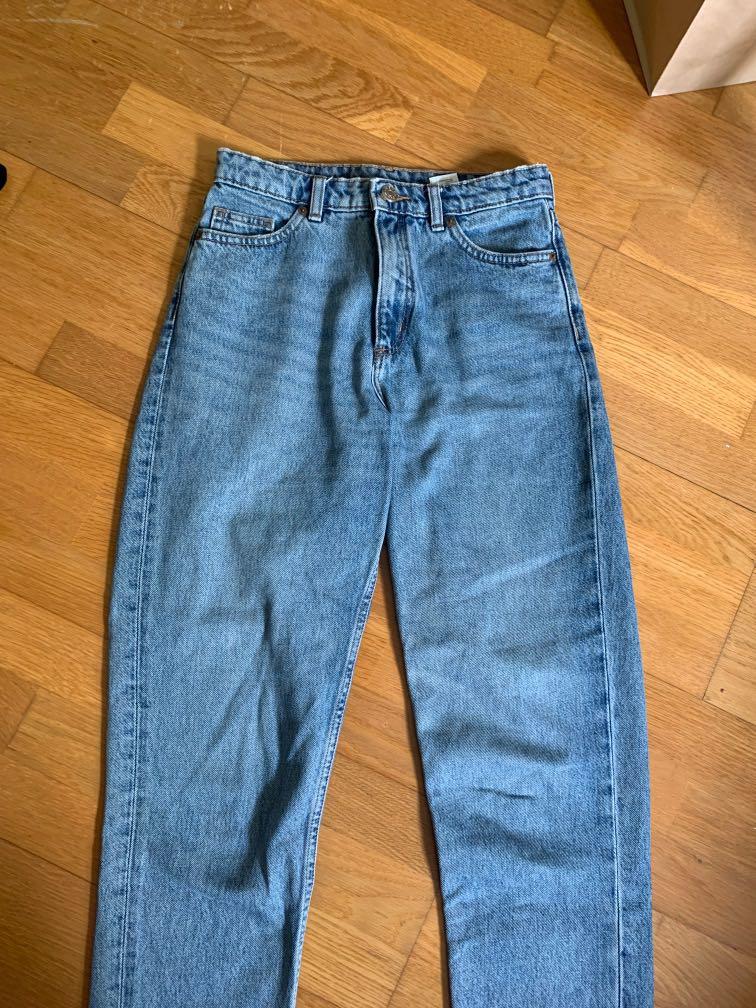 monki taiki light blue bleach wash balloon leg straight jeans