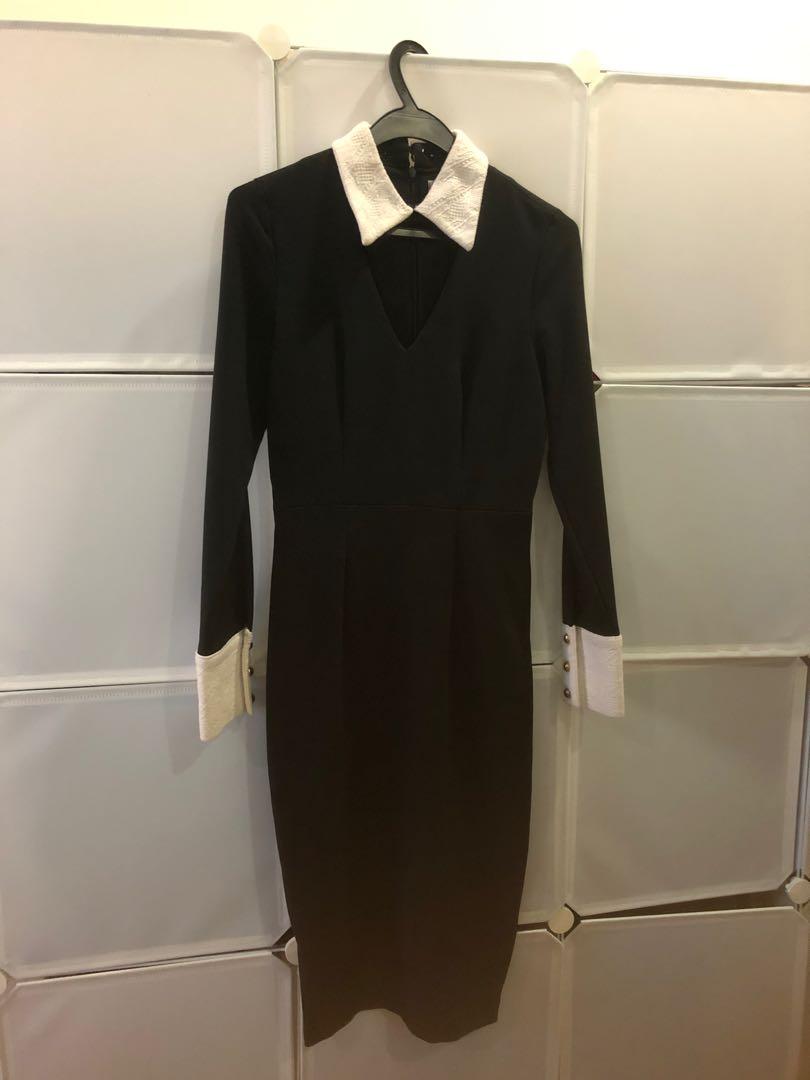 White collared black dress best sale