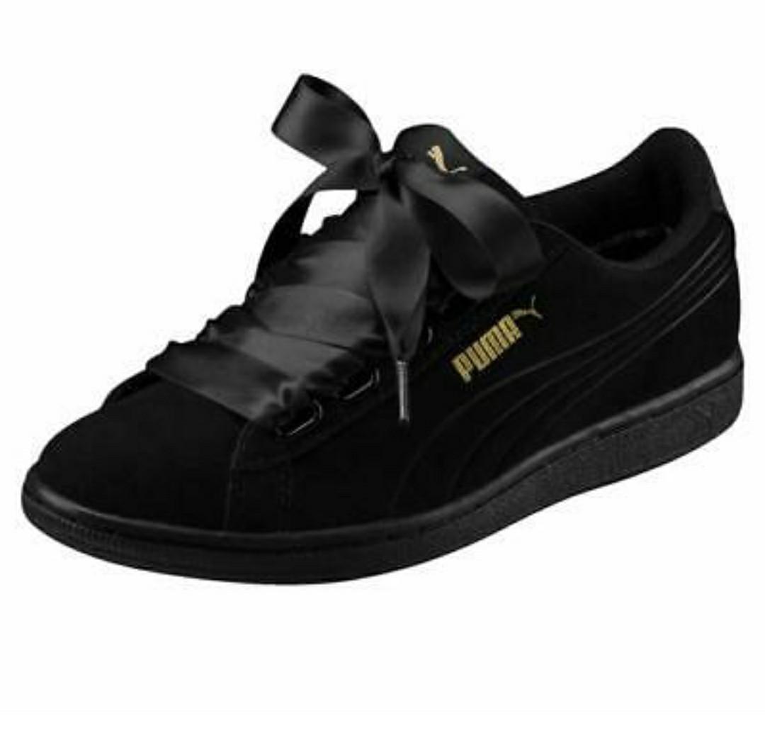 puma vikky ribbon lace sneakers full black suede Women s Fashion Footwear Sneakers on Carousell