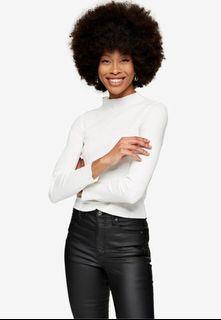 Topshop Ivory Long Sleeve Funnel Neck Top