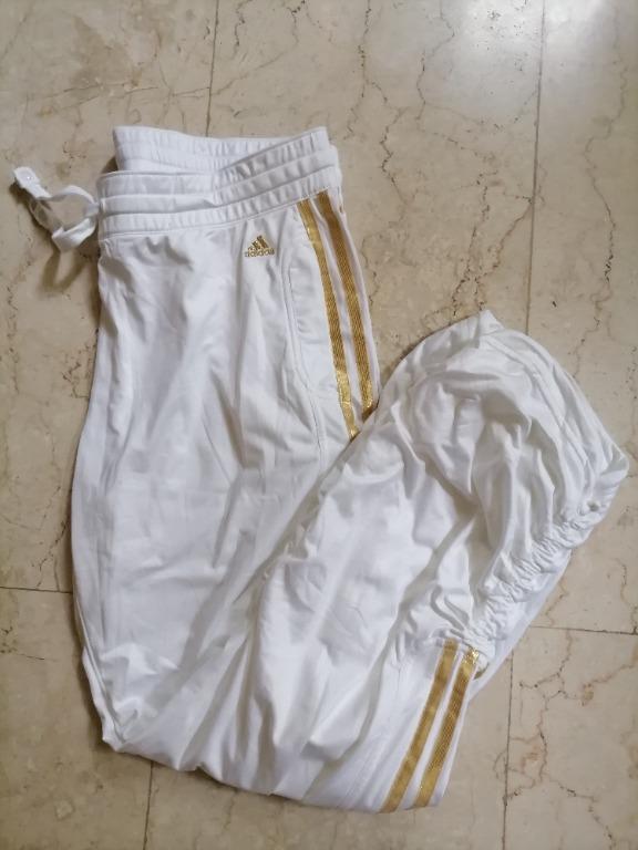 Adidas White and Gold Track Pants, Women's Bottoms, Bottoms on Carousell