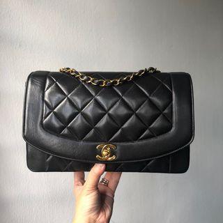 Authentic Chanel 10 Inch Medium Diana Flap Bag w 24k Gold Hardware