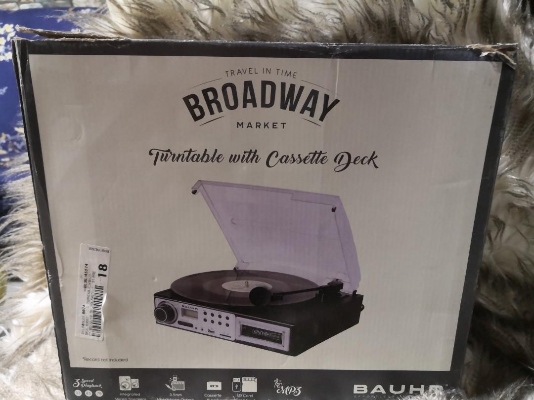 Bauhn turntable with cassette deck (Category: Portable Music Players) located in Paranaque City. Submitted by isay_virtualstore (Listing ID 1069726831, Image 1). Description: In good condition Box with damage due to storage but the item is new with manual. Enjoy listening to you old vinyl records and tapes, or encode them into digital format for playback on your mp3. This turntable has AUX input for connecting on MP3 or CD player, built-in stereo