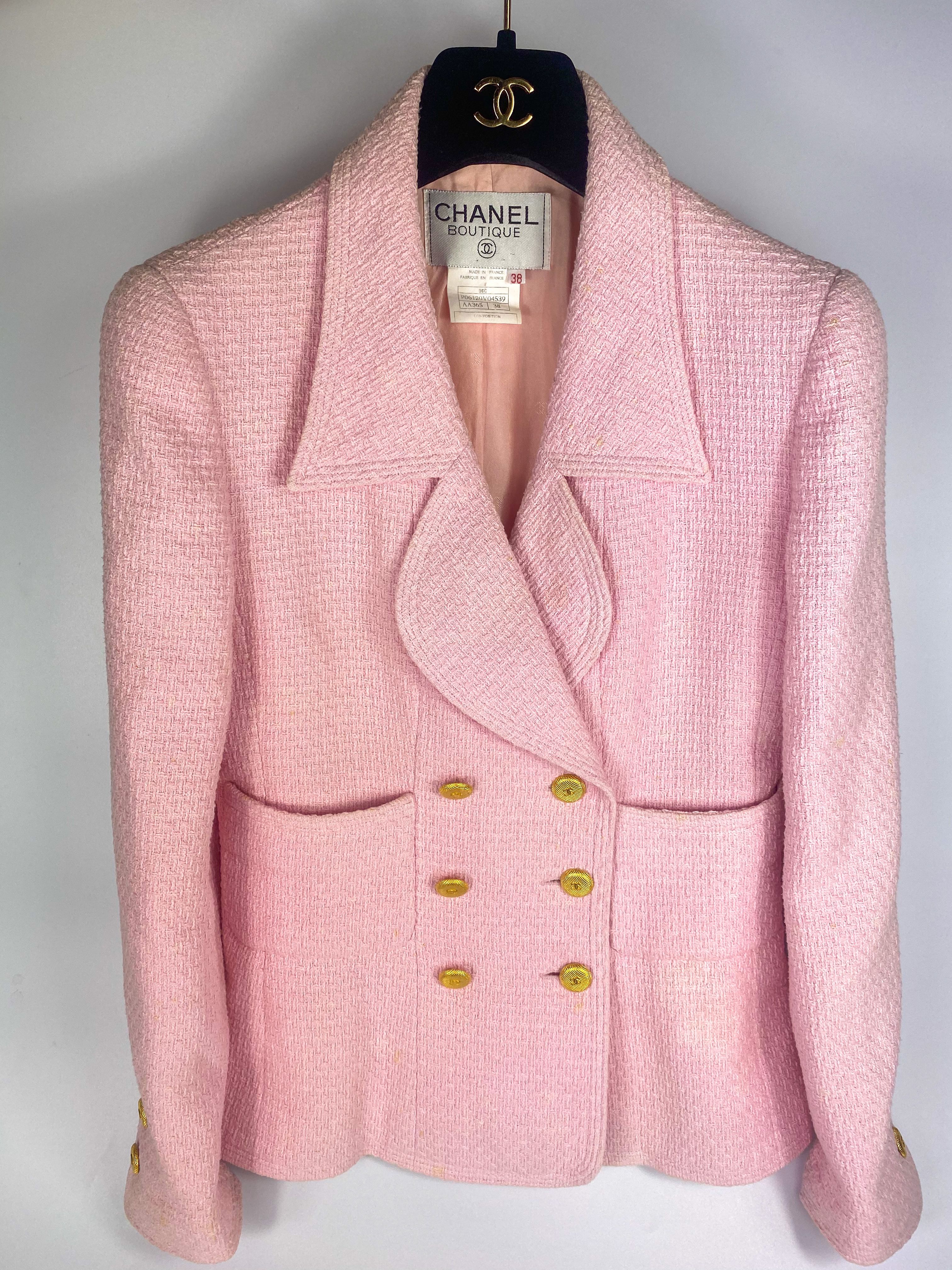 Chanel Pink Tweed Jacket Cruise Collection 95 Size FR38 – Luxeparel