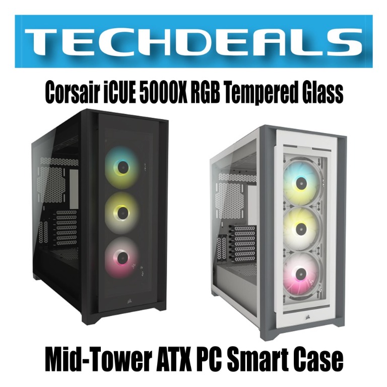 Corsair iCUE 5000X RGB Tempered Glass Mid-Tower ATX PC Smart Case ...