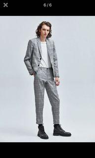 Grey Checkered Blazer Set