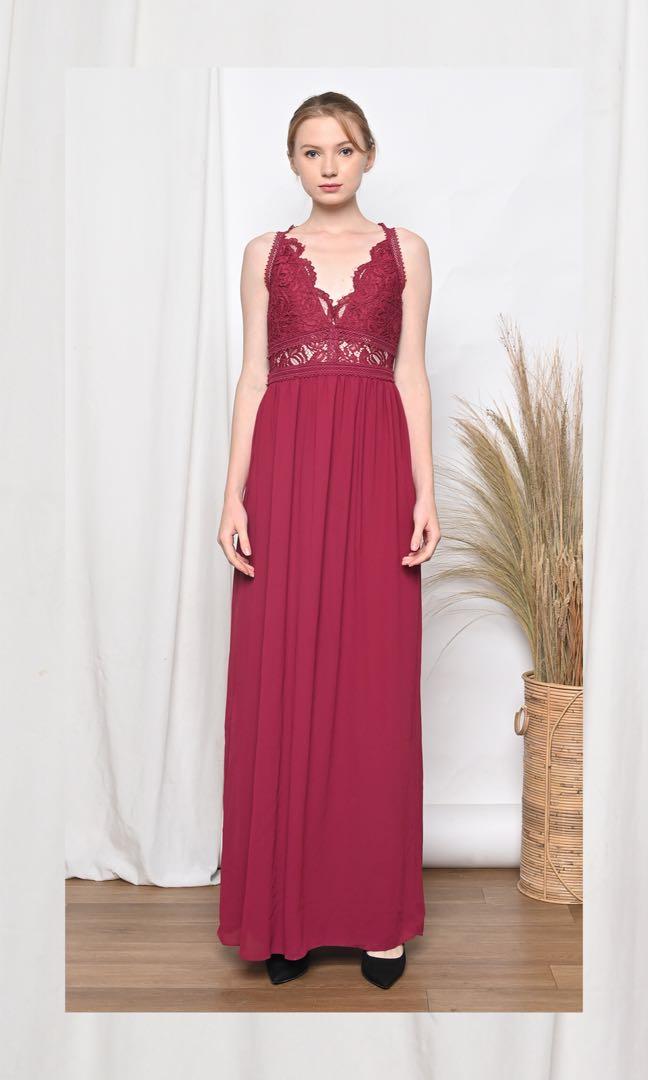 Maxi Red Burgundy Christmas Party Dress
