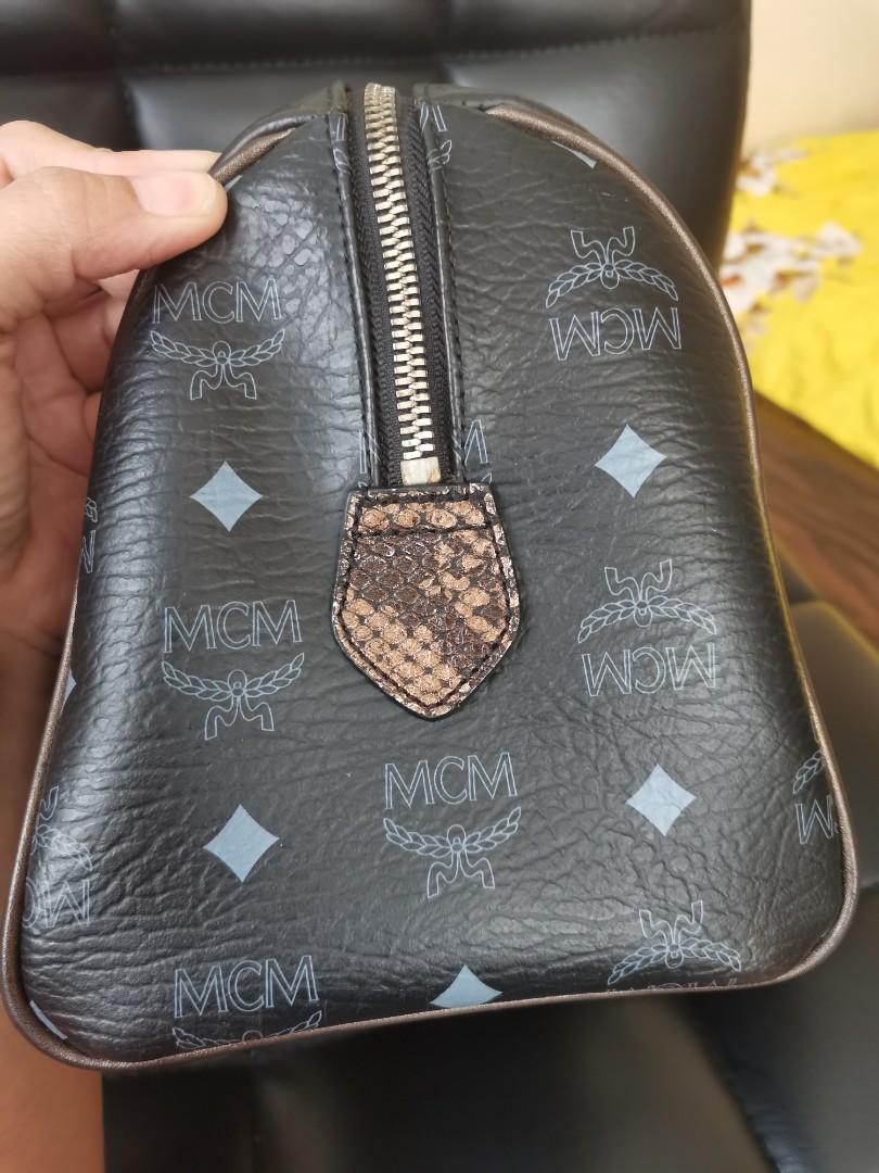 Mcm Preloved Visetos Leather Lion Boston Bag
