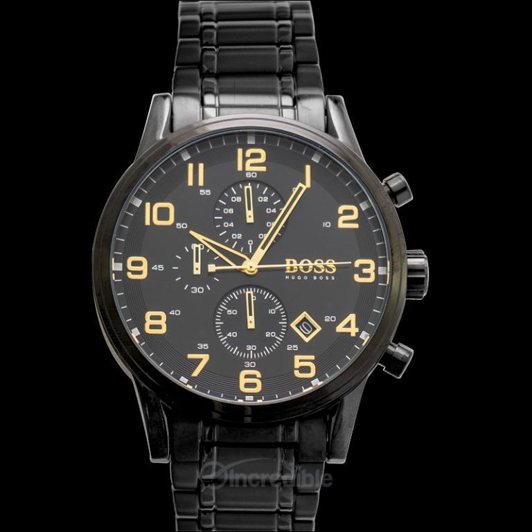 Mens hugo boss aeroliner chronograph black hotsell leather watch