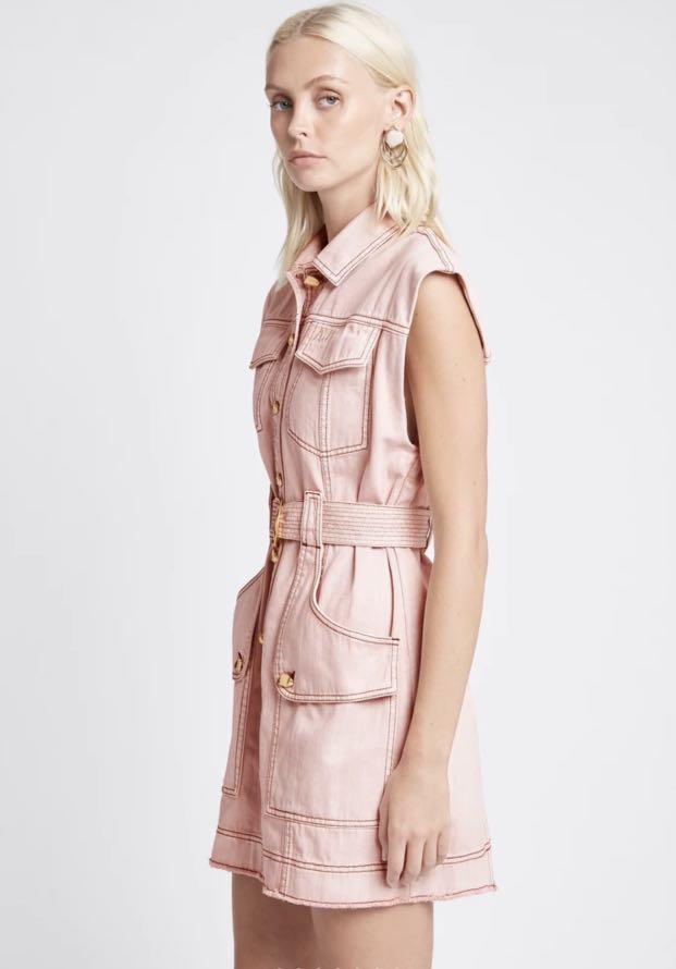 NEW AJE Darcel Denim Belted Dress authentic Blush Pink Women s