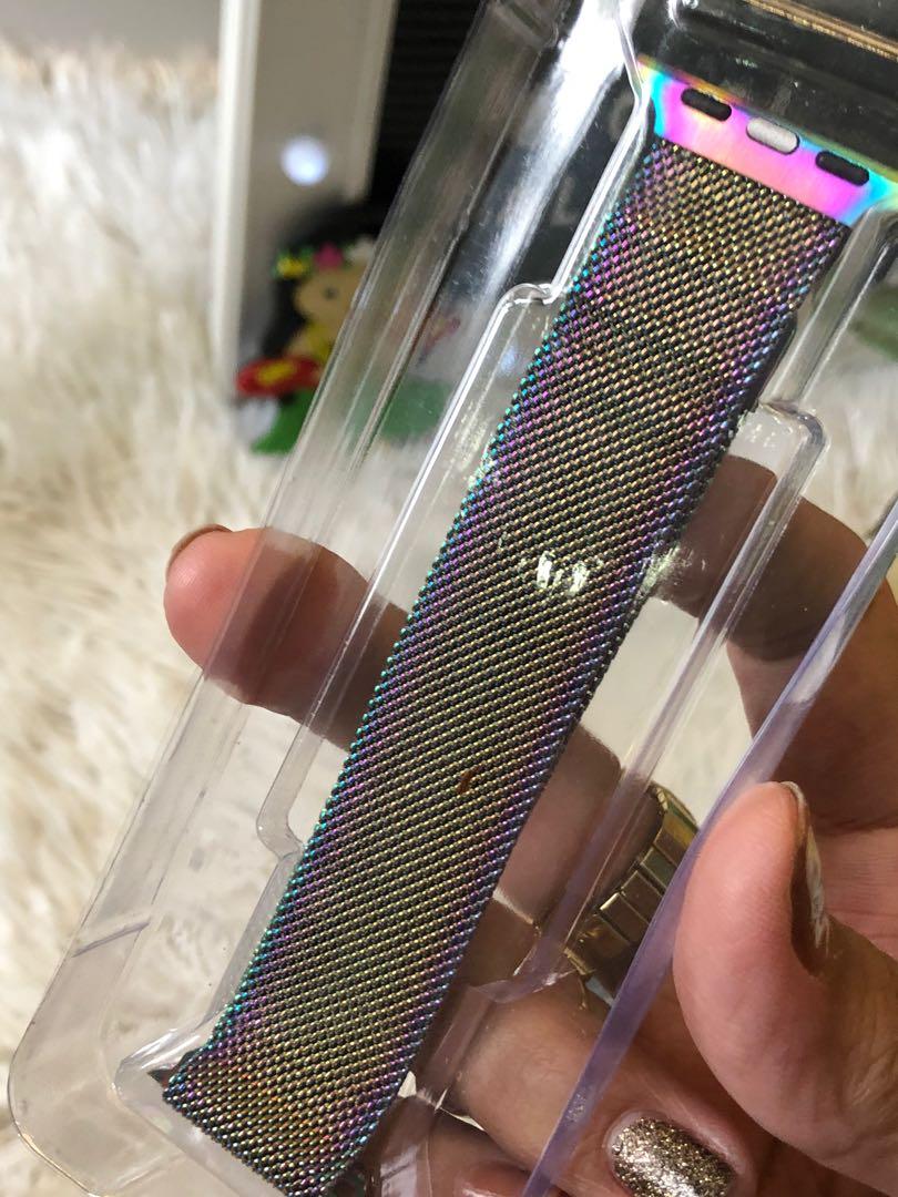 NICE! Milanese loop rainbow for Apple Watch (Category: Women's Watches) located in Marikina City. Submitted by girlbalikbayan (Listing ID 1069880275, Image 3). Description: Feeling playful and happy? Add a Rainbow Milanese Loop Strap to your Apple Watch to show it! As the name suggests, the Milanese design was originally created in Milan in the late 1800s. Milanese bands are made of one uniform mesh-like stainless steel texture and feel sleek on 