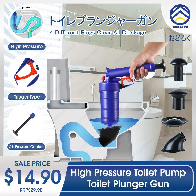 Toilet Plunger Pressure Air Drain High Sink Blaster Pump Brush Caddy Set W/ Base 