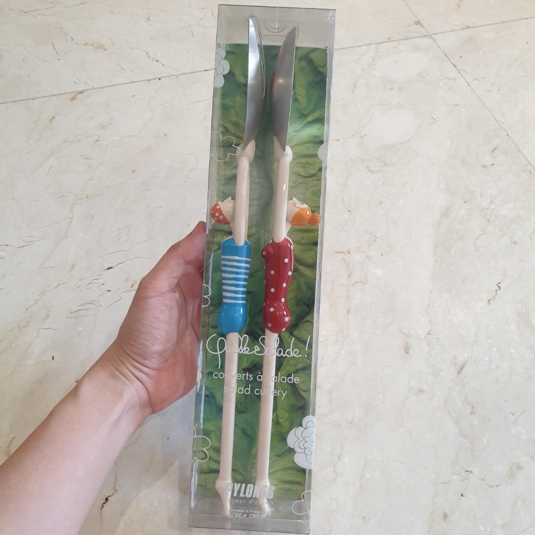 Pylones brand Salad Servers Spoon and Fork Serving Set (cute quirky artsy plastic steel), TV